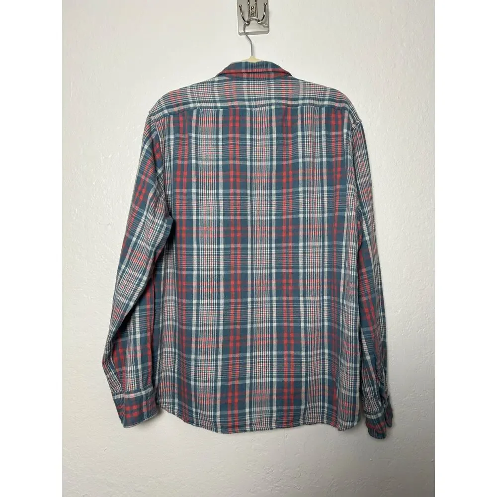 J Crew Slim Fit Flannel Camp Shirt Button Up Plaid Long Sleeve Mens Sz XL